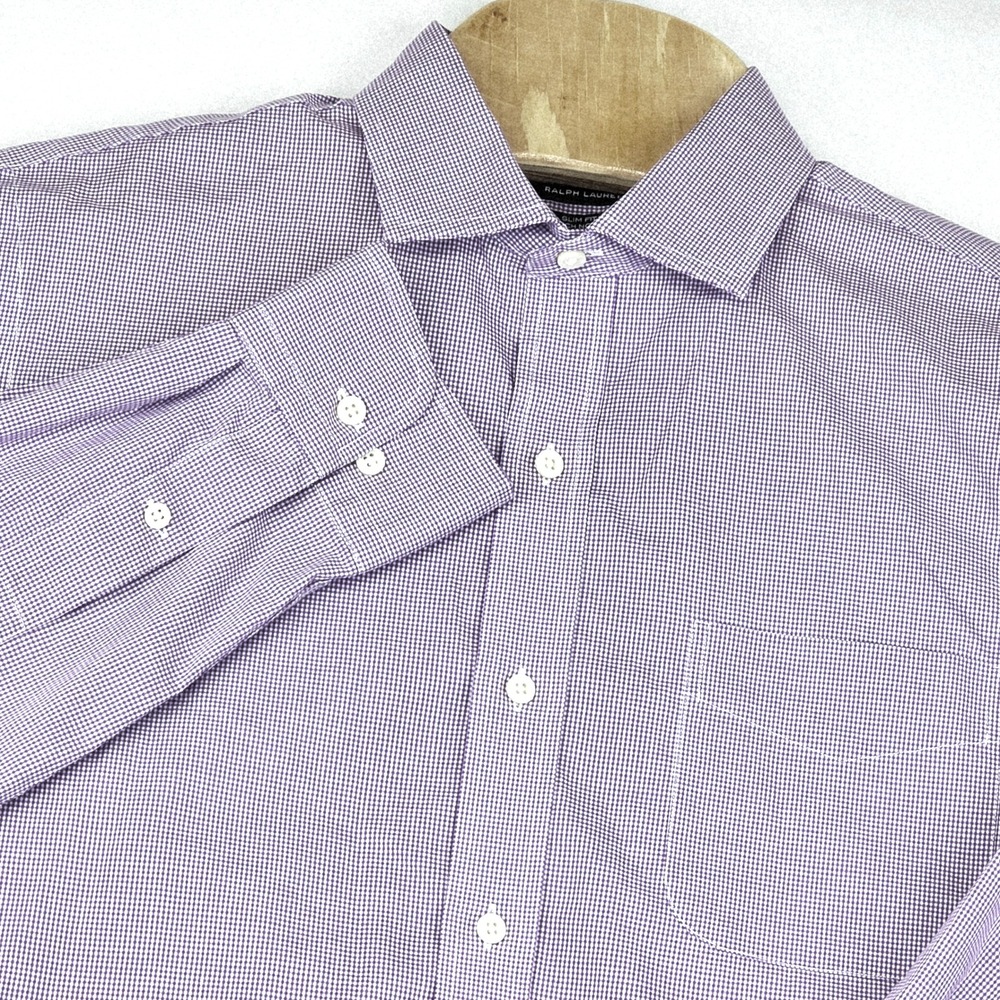 Lauren Ralph Lauren Men's 16 34/35 Slim‎ Fit Stretch Non Iron Purple Check